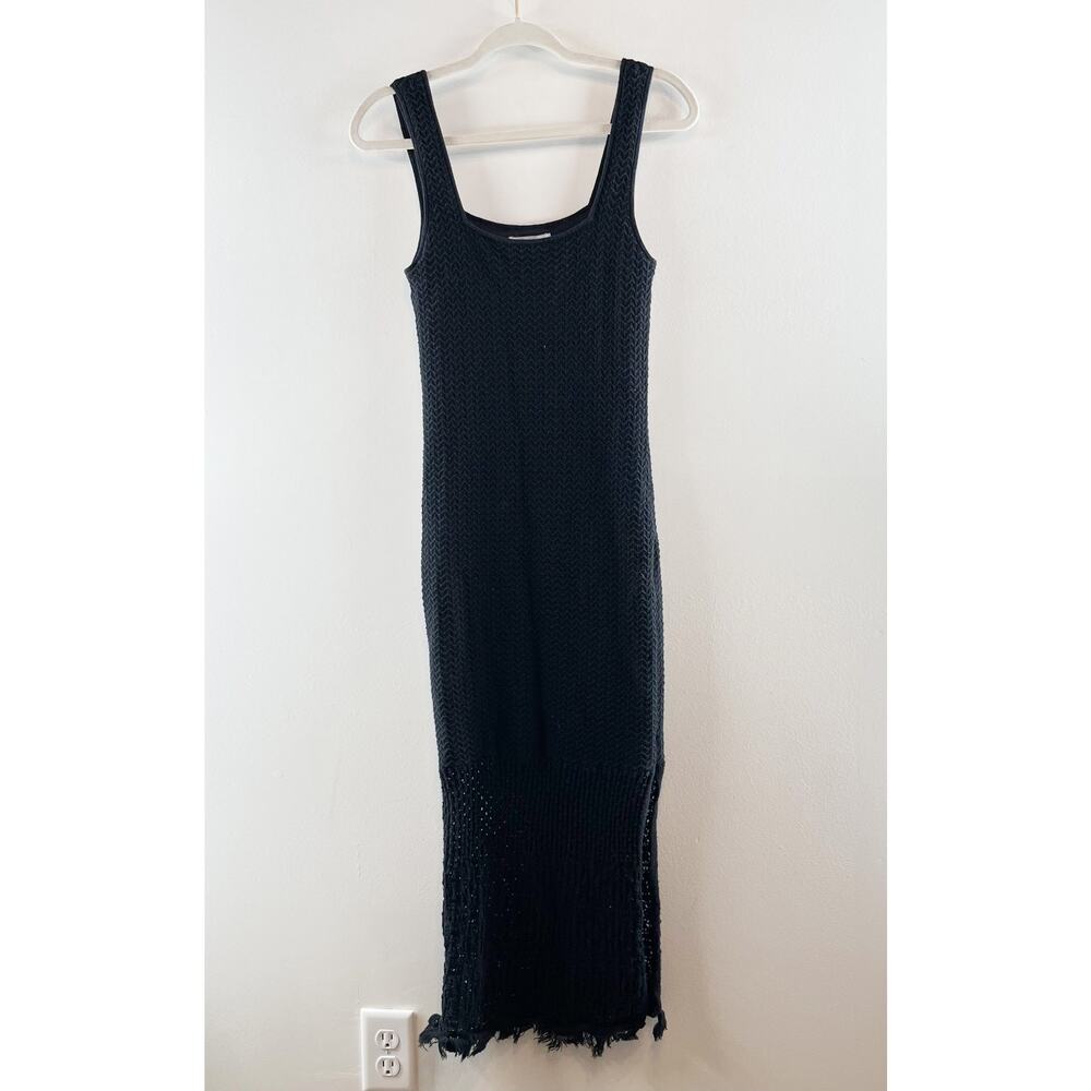 House of Harlow Knit Crochet Fringe Hem Midi Dress Black Small - Picture 8 of 8